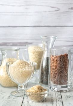 Different kinds of rice on the white background
