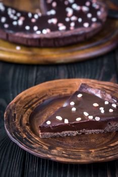 Portion of chocolate salted tart