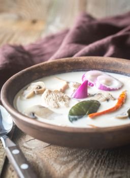 Bowl of thai tom kha kai soup