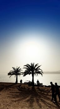 Beach of Aqaba in the last rays of the first spring sun, abstractly developed, Jordan, middle east