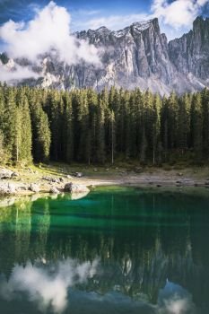 beautiful landscape - view of Lago di Carezza Dolomites Italy
