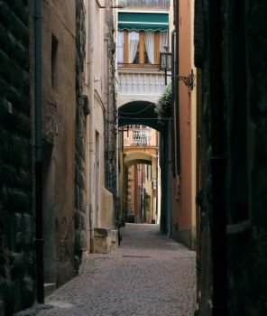 narrow streets  of old town Noli, italy
