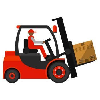 Forklift truck sign in flat isolated on white. Forklift truck sign