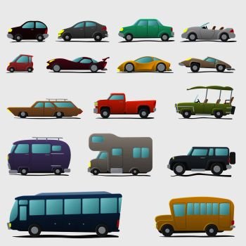 Cartoon cars set isolated on a white background. Cartoon cars set 