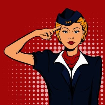 Stewardess in comics style for web and mobile devices. Stewardess comics woman