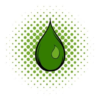 Green water drop comics icon. Ecology symbol on a white background. Green water drop comics icon