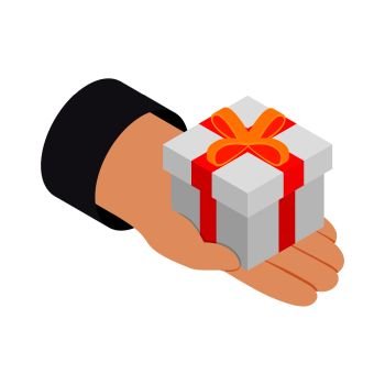 Gift in hand 3d isometric icon isolated on a white background. Gift in hand 3d isometric icon 