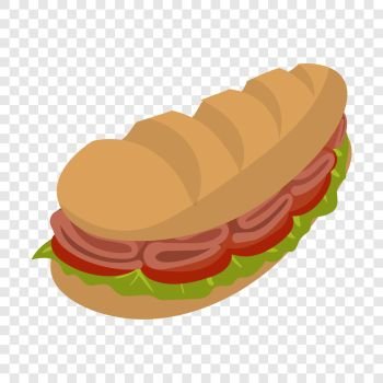 Submarine sandwich in cartoon style on transparent background. Cartoon submarine sandwich