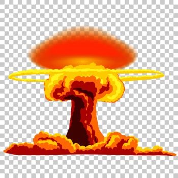 Nuclear explosion with dust. Orange and red illustration on transparent background. Nuclear explosion with dust