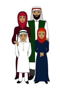 Muslim family concept in flat style. Arab family isolated on white background. Muslim family concept, flat style