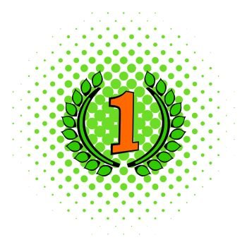 Laurel wreath icon in comics style isolated on white background. Green laurel wreath for first place. Laurel wreath icon, comics style
