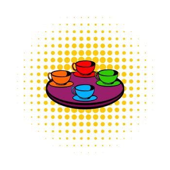 Coffee-cup carousel icon in comics style isolated on white background. Coffee-cup carousel icon, comics style