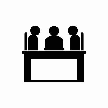 Businessmen sitting at the table. Negotiations, discussion icon in simple style isolated on white background. Negotiation, discussion icon, simple style