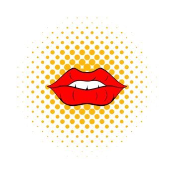 Red lips icon in comics style on a white background. Red lips icon, comics style
