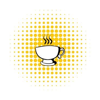Cup of coffee or tea icon in comics style on a white background. Cup of coffee or tea icon, comics style 