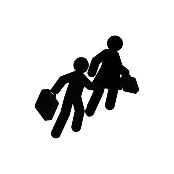 Refugees with suitcase icon in isometric 3d style isolated on white background. War and evacuation symbol. Refugees with suitcase icon, isometric 3d style