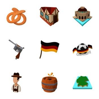 Country Germany icons set. Cartoon illustration of 9 country Germany vector icons for web. Country Germany icons set, cartoon style