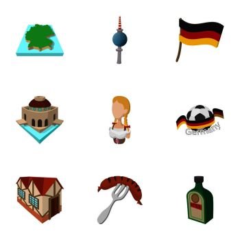 Travel to Germany icons set. Cartoon illustration of 9 travel to Germany vector icons for web. Travel to Germany icons set, cartoon style