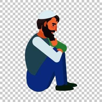 Refugee man icon. Flat illustration of refugee man vector icon for web design. Refugee man icon, flat style