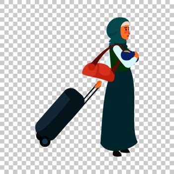 Woman refugee baby icon. Flat illustration of woman refugee baby vector icon for web design. Woman refugee baby icon, flat style