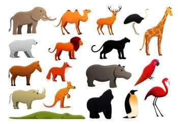 Park zoo icons set. Cartoon set of park zoo vector icons for web design. Park zoo icons set, cartoon style