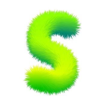 Letter S fluffy fur, texture decorative green alphabet uppercase. Letter S fluffy fur, texture decorative green alphabet uppercase. Vector graphic design isolated