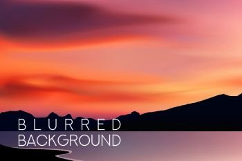 horizontal wide blurred mountain background - sunset colors With quote - sunset in the mountains. horizontal wide blurred mountain background - sunset colors With quote