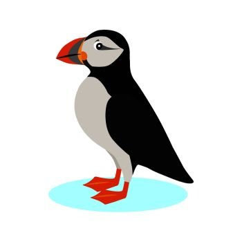 Atlantic puffin icon, polar bird with colorful beak isolated on white background, species of seabird, vector illustration. Atlantic puffin icon, polar bird with colorful beak isolated on white background, species of seabird, vector illustration.