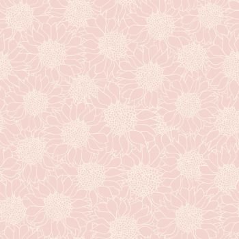 Vector creative hand-drawn abstract seamless pattern of stylized sunflowers flowers in milk and light pink colors