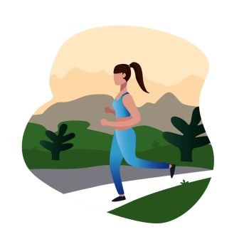 Cartoon running woman. running in nature. flat illustration. Cartoon running woman. female sprinter. running in nature