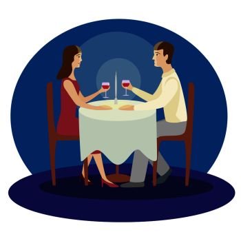 Romantic family dinner. Valentines dinner. Flat vector illustration. Romantic family dinner. Valentines dinner. Flat vector isolated illustration