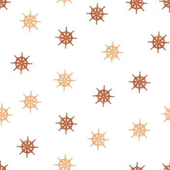 Vintage seamless pattern with orange and brown ship helm ornament. White background. Isolated backdrop. Designed for fabric design, textile print, wrapping, cover. Vector illustration.. Vintage seamless pattern with orange and brown ship helm ornament. White background. Isolated backdrop.