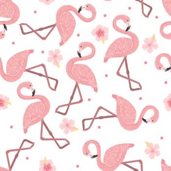 Seamless pattern with flamingo isolated on white background. Cute animal design element for fabric, textile, wallpaper, scrapbook or others. Vector illustration.. Seamless pattern with flamingo isolated on white.