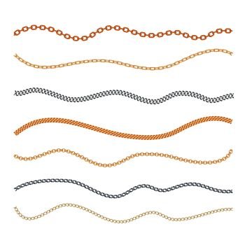 Golden and silver chain set isolated on white background. Fashion collection. Vector illustration.. Fashion golden and silver chain set isolated on white.