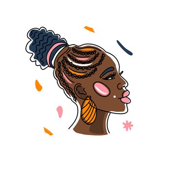 Portrait beatfull African woman, human rights, fight racism. Line art, minimalism style. Black history month illustration.. Portrait African woman with a beautiful hairstyle, human rights, fight racism. Line art, minimalism style. Black history month illustration.