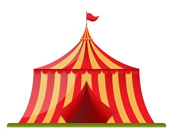 Circus vintage tent in flat design style.Vector illustration with red and yellow marquee isolated on white background. Amusement, entertainment industry.. Circus vintage tent in flat design style.