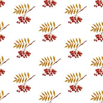 Rowan branches seamless flat vector pattern white background