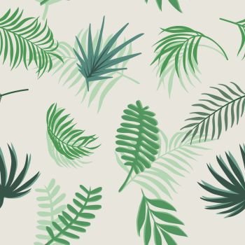 Flat floral composition from blue tone tropical branch seamless vector pattern on the white background.