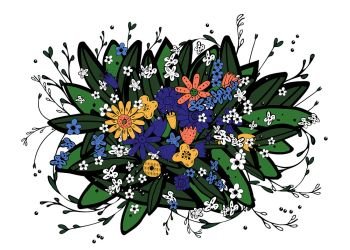 wild flowers and leaves composition.  Hand drawn style.  Vector ilustration.