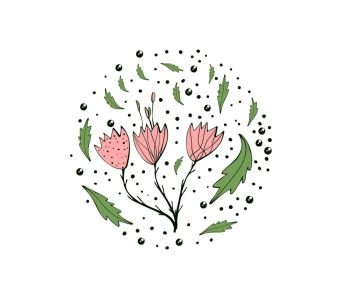 Flowers and leaves composition.  Hand drawn style.  Vector ilustration.