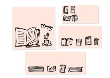 set of templates of banners with books and symbols of reading in doodle style. Vector illustration.