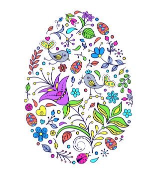 Floral easter egg on white background. Vector illustration.