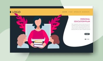 Individual education plan for pupils of schools and students of universities. Tutor or teacher with information explaining material to kids. Website or webpage template, landing page flat style vector. Personal education plan for students learning online web
