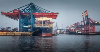 Panorama of a terminal in the port of Hamburg 