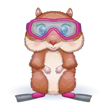 Cute hamster in flippers and glasses, summer concept, hamster cartoon characters, funny animal character.. Cute hamster in flippers and glasses, summer concept, hamster cartoon characters, funny animal character