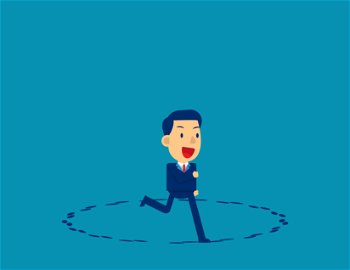 Running in circle. Business direction vector concept, Kid business, Flat cartoon design.