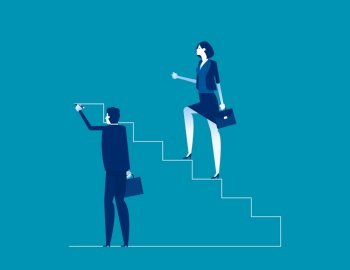Leader is climbing career ladder. Concept business direction choice vector, Human drawing stairs