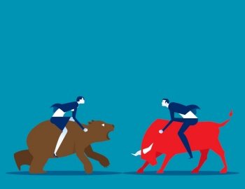 Business people with bull and bear market. Stock market and exchange