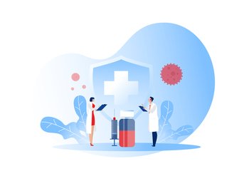  Doctor reserch vaccination against Covid-19 viral infection. Healthcare concept. Vector illustration