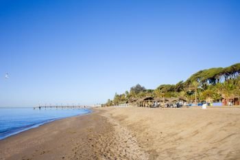 Beach on Costa del Sol in Marbella, Spain, Malaga province.